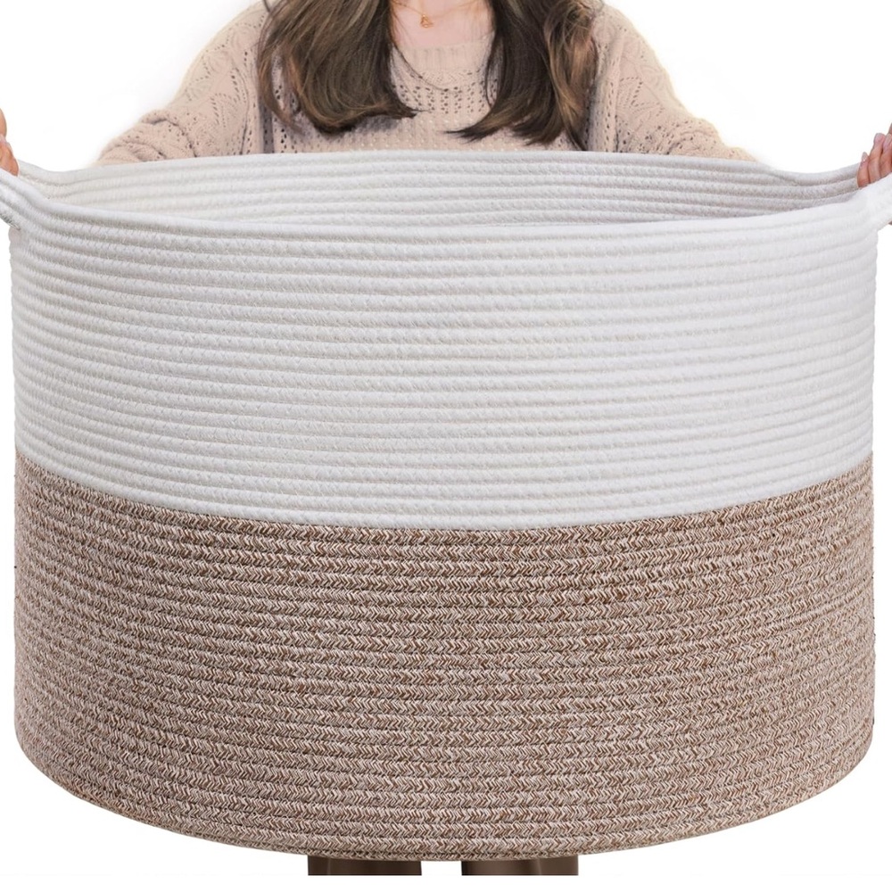XXXLarge Blanket Basket Living Room - 22" x 22" x 14" Cotton Rope Baskets